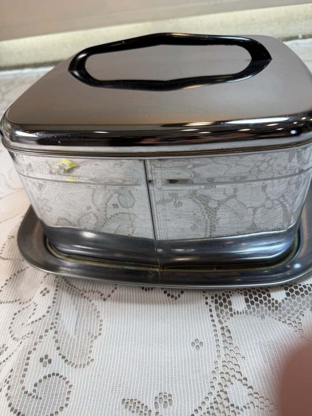 Vtg MCM Lincoln Beautyware Chrome Stainless Steel Cake Carrying Case Handle Rare - Picture 12 of 16